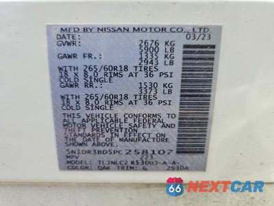 Zdjęcie 13 z 13 samochodu: 2023 NISSAN PATHFINDER SV VIN:5N1DR3BD5PC258107 - miniatura