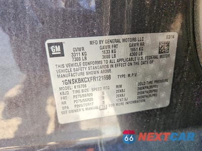 Zdjęcie 14 z 14 samochodu: 2015 CHEVROLET TAHOE K1500 LT VIN:1GNSKBKCXFR121698 - miniatura