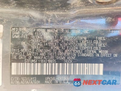 Zdjęcie 12 z 12 samochodu: 2011 TOYOTA TUNDRA DOUBLE CAB SR5 VIN:5TFUM5F11BX019895 - miniatura