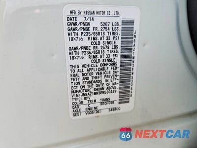 Zdjęcie 13 z 13 samochodu: 2014 NISSAN MURANO SV VIN:JN8AZ1MW3EW530499 - miniatura
