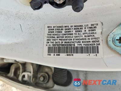 Zdjęcie 12 z 12 samochodu: 2013 HONDA CIVIC EX VIN:19XFB2F88DE039316 - miniatura