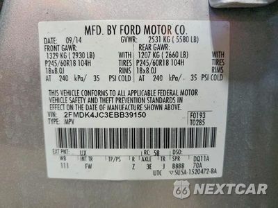 Zdjęcie 14 z 14 samochodu: 2014 FORD EDGE SEL VIN:2FMDK4JC3EBB39150 - miniatura