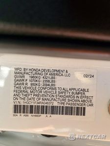 Zdjęcie 12 z 12 samochodu: 2024 HONDA ACCORD EX VIN:1HGCY1F34RA046372 - miniatura
