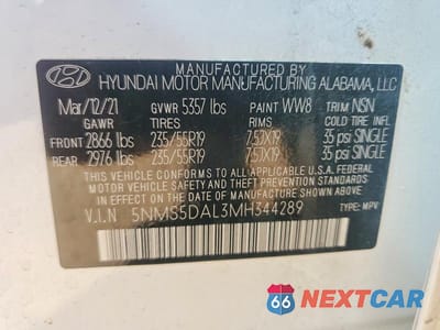 Zdjęcie 12 z 12 samochodu: 2021 HYUNDAI SANTA FE CALLIGRAPHY VIN:5NMS5DAL3MH344289 - miniatura