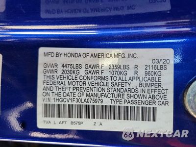 Zdjęcie 13 z 13 samochodu: 2020 HONDA ACCORD SPORT VIN:1HGCV1F30LA075979 - miniatura