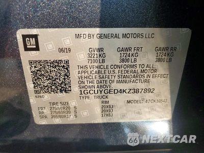 Zdjęcie 12 z 12 samochodu: 2019 CHEVROLET SILVERADO K1500 LTZ VIN:1GCUYGED4KZ387892 - miniatura