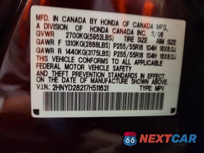Zdjęcie 13 z 13 samochodu: 2007 ACURA MDX VIN:2HNYD28217H511631 - miniatura