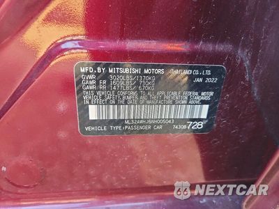 Zdjęcie 12 z 12 samochodu: 2022 MITSUBISHI MIRAGE SE VIN:ML32AWHJ6NH005043 - miniatura