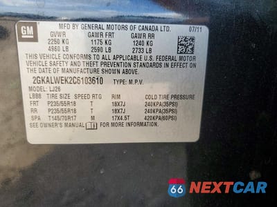 Zdjęcie 13 z 13 samochodu: 2012 GMC TERRAIN SLT VIN:2GKALWEK2C6103610 - miniatura