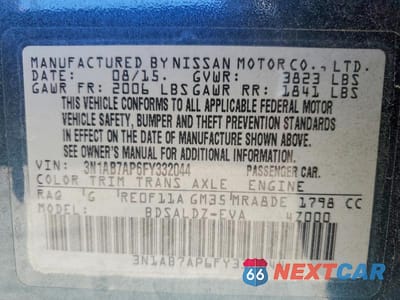 Zdjęcie 12 z 12 samochodu: 2015 NISSAN SENTRA SV VIN:3N1AB7AP6FY332044 - miniatura