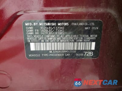 Zdjęcie 12 z 12 samochodu: 2024 MITSUBISHI MIRAGE ES VIN:ML32AUHJ0RH013102 - miniatura