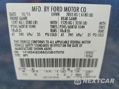 Zdjęcie 14 z 14 samochodu: 2016 FORD EXPLORER XLT VIN:1FM5K8D88GGB37070 - miniatura