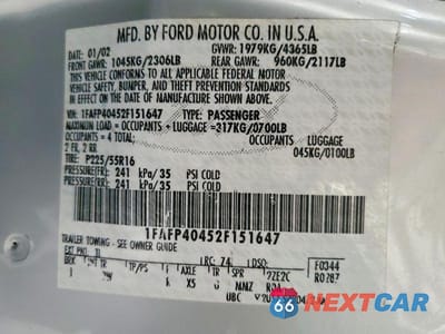 Zdjęcie 12 z 12 samochodu: 2002 FORD MUSTANG VIN:1FAFP40452F151647 - miniatura
