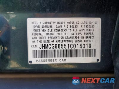 Zdjęcie 13 z 13 samochodu: 2001 HONDA ACCORD LX VIN:JHMCG66551C014019 - miniatura