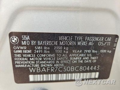 Zdjęcie 12 z 12 samochodu: 2011 BMW 535 I VIN:WBAFR7C50BC804443 - miniatura