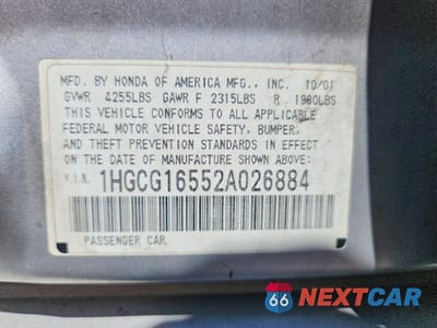 Zdjęcie 12 z 12 samochodu: 2002 HONDA ACCORD EX VIN:1HGCG16552A026884 - miniatura