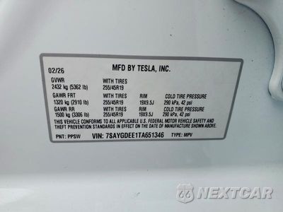 Zdjęcie 12 z 12 samochodu: 2026 TESLA Y VIN:7SAYGDEE1TA651346 - miniatura