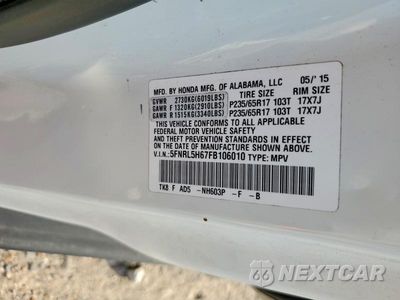 Zdjęcie 12 z 12 samochodu: 2015 HONDA ODYSSEY EXL VIN:5FNRL5H67FB106010 - miniatura