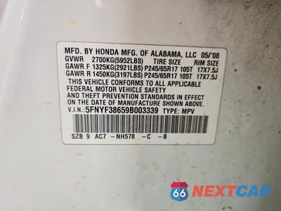 Zdjęcie 14 z 14 samochodu: 2009 HONDA PILOT EXL VIN:5FNYF38659B003339 - miniatura