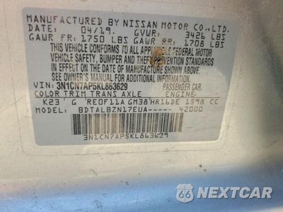 Zdjęcie 12 z 12 samochodu: 2019 NISSAN VERSA SV VIN:3N1CN7AP5KL863629 - miniatura