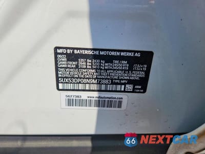 Zdjęcie 13 z 13 samochodu: 2022 BMW X3 VIN:5UX53DP08N9M73883 - miniatura