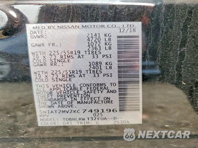 Zdjęcie 13 z 13 samochodu: 2019 NISSAN ROGUE SL VIN:5N1AT2MV2KC749196 - miniatura