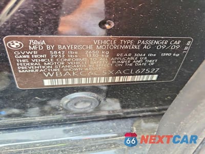 Zdjęcie 12 z 12 samochodu: 2010 BMW 750 I XDRIVE VIN:WBAKC6C5XACL67527 - miniatura