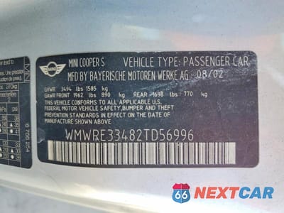 Zdjęcie 12 z 12 samochodu: 2002 MINI COOPER S VIN:WMWRE33482TD56996 - miniatura