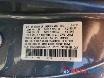 Zdjęcie 12 z 12 samochodu: 2011 HONDA ACCORD EXL VIN:1HGCS2B86BA007362 - miniatura