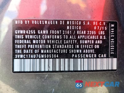 Zdjęcie 14 z 14 samochodu: 2016 VOLKSWAGEN GOLF SPORTWAGEN S VIN:3VWC17AU7GM505364 - miniatura