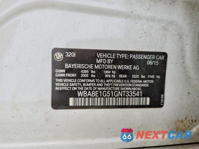 Zdjęcie 12 z 12 samochodu: 2016 BMW 320 I VIN:WBA8E1G51GNT33541 - miniatura
