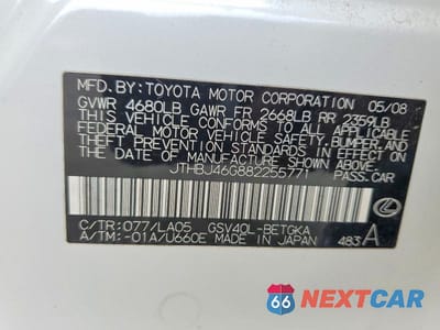 Zdjęcie 12 z 12 samochodu: 2008 LEXUS ES 350 VIN:JTHBJ46G882255771 - miniatura