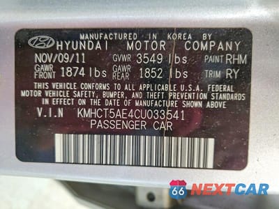 Zdjęcie 12 z 12 samochodu: 2012 HYUNDAI ACCENT VIN:KMHCT5AE4CU033541 - miniatura