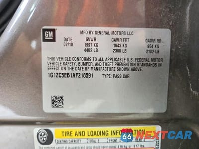 Zdjęcie 12 z 12 samochodu: 2010 CHEVROLET MALIBU 1LT VIN:1G1ZC5EB1AF218591 - miniatura