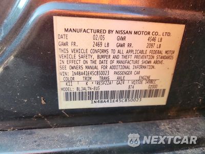 Zdjęcie 13 z 13 samochodu: 2005 NISSAN MAXIMA 3.5 SE VIN:1N4BA41E45C850023 - miniatura