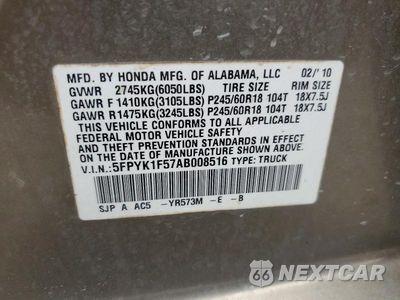 Zdjęcie 12 z 12 samochodu: 2010 HONDA RIDGELINE RTL VIN:5FPYK1F57AB008516 - miniatura
