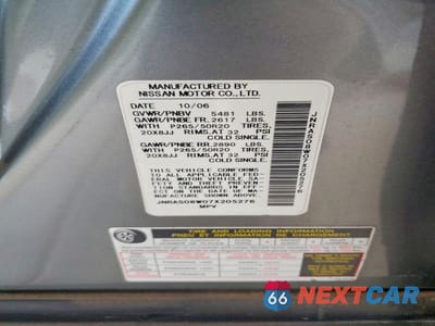 Zdjęcie 12 z 12 samochodu: 2007 INFINITI FX35 BASE VIN:JNRAS08W07X205276 - miniatura