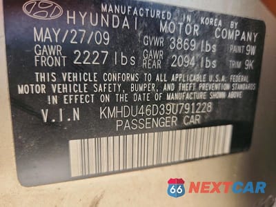Zdjęcie 12 z 12 samochodu: 2009 HYUNDAI ELANTRA GLS VIN:KMHDU46D39U791228 - miniatura