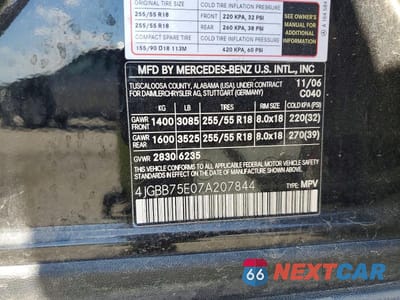 Zdjęcie 13 z 13 samochodu: 2007 MERCEDES-BENZ ML 500 VIN:4JGBB75E07A207844 - miniatura