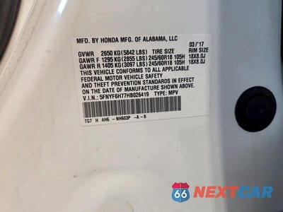 Zdjęcie 13 z 13 samochodu: 2017 HONDA PILOT EXLN VIN:5FNYF6H77HB026419 - miniatura