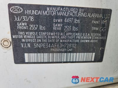 Zdjęcie 12 z 12 samochodu: 2018 HYUNDAI SONATA SEL+ VIN:5NPE34AF6JH728112 - miniatura