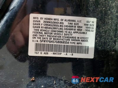Zdjęcie 13 z 13 samochodu: 2016 HONDA PILOT EXL VIN:5FNYF6H57GB068554 - miniatura