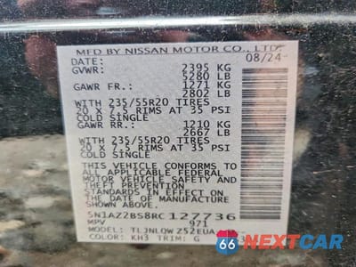 Zdjęcie 13 z 13 samochodu: 2024 NISSAN MURANO SV VIN:5N1AZ2BS8RC127736 - miniatura