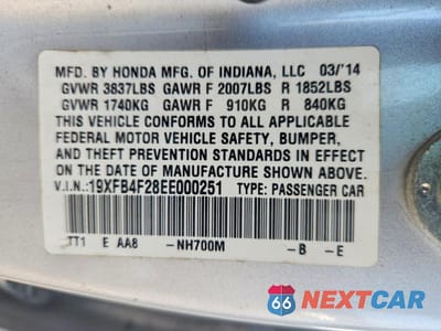 Zdjęcie 12 z 12 samochodu: 2014 HONDA CIVIC HYBRID VIN:19XFB4F28EE000251 - miniatura