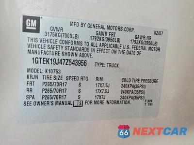 Zdjęcie 12 z 12 samochodu: 2007 GMC NEW SIERRA K1500 VIN:1GTEK19J47Z543956 - miniatura