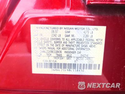 Zdjęcie 12 z 12 samochodu: 2008 NISSAN ALTIMA 2.5 VIN:1N4AL21E98C118436 - miniatura