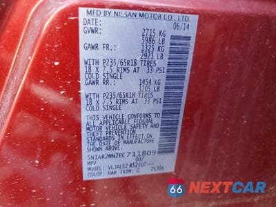 Zdjęcie 13 z 13 samochodu: 2014 NISSAN PATHFINDER SV VIN:5N1AR2MN2EC711809 - miniatura