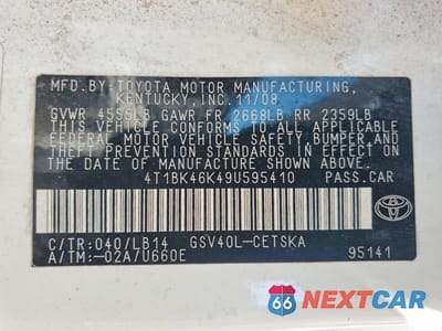 Zdjęcie 12 z 12 samochodu: 2009 TOYOTA CAMRY VIN:4T1BK46K49U595410 - miniatura