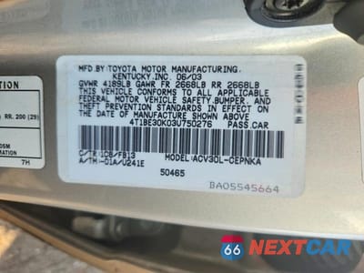 Zdjęcie 12 z 12 samochodu: 2003 TOYOTA CAMRY LE VIN:4T1BE30K03U750276 - miniatura