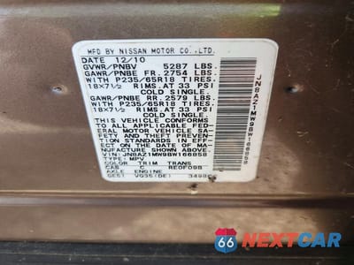 Zdjęcie 13 z 13 samochodu: 2011 NISSAN MURANO S VIN:JN8AZ1MW9BW166858 - miniatura